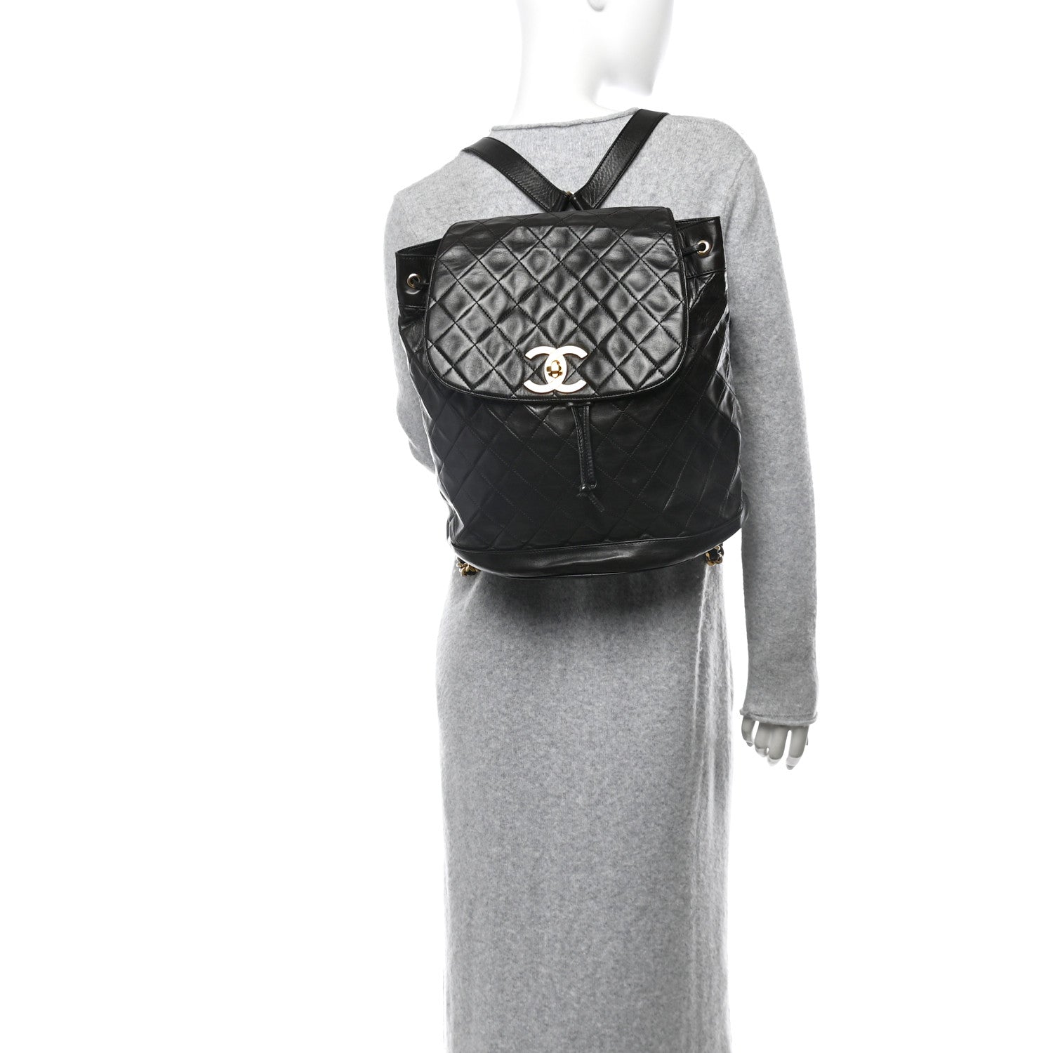 Chanel Lambskin Quilted Drawstring Backpack Black 3 of 11