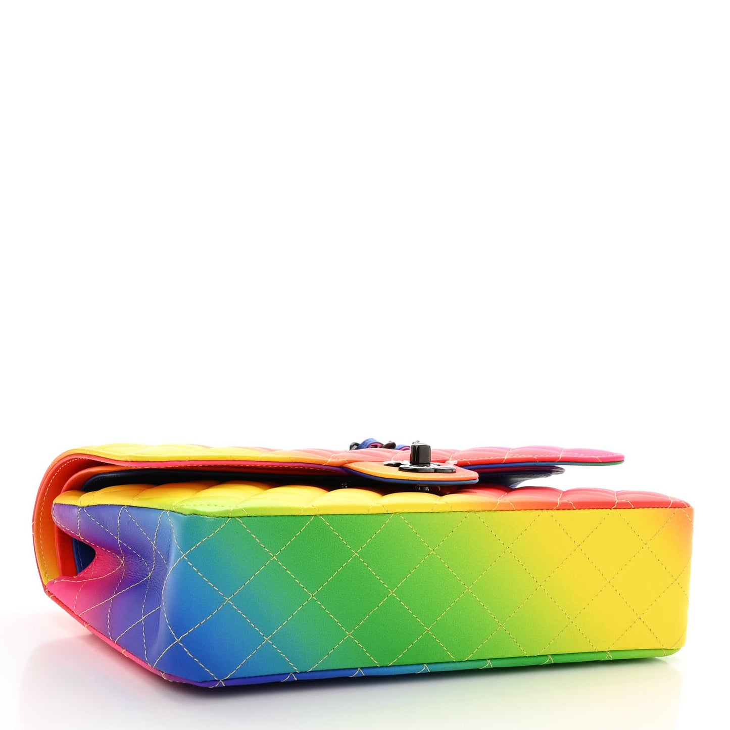 Calfskin Quilted Medium Rainbow Double Flap Multicolor