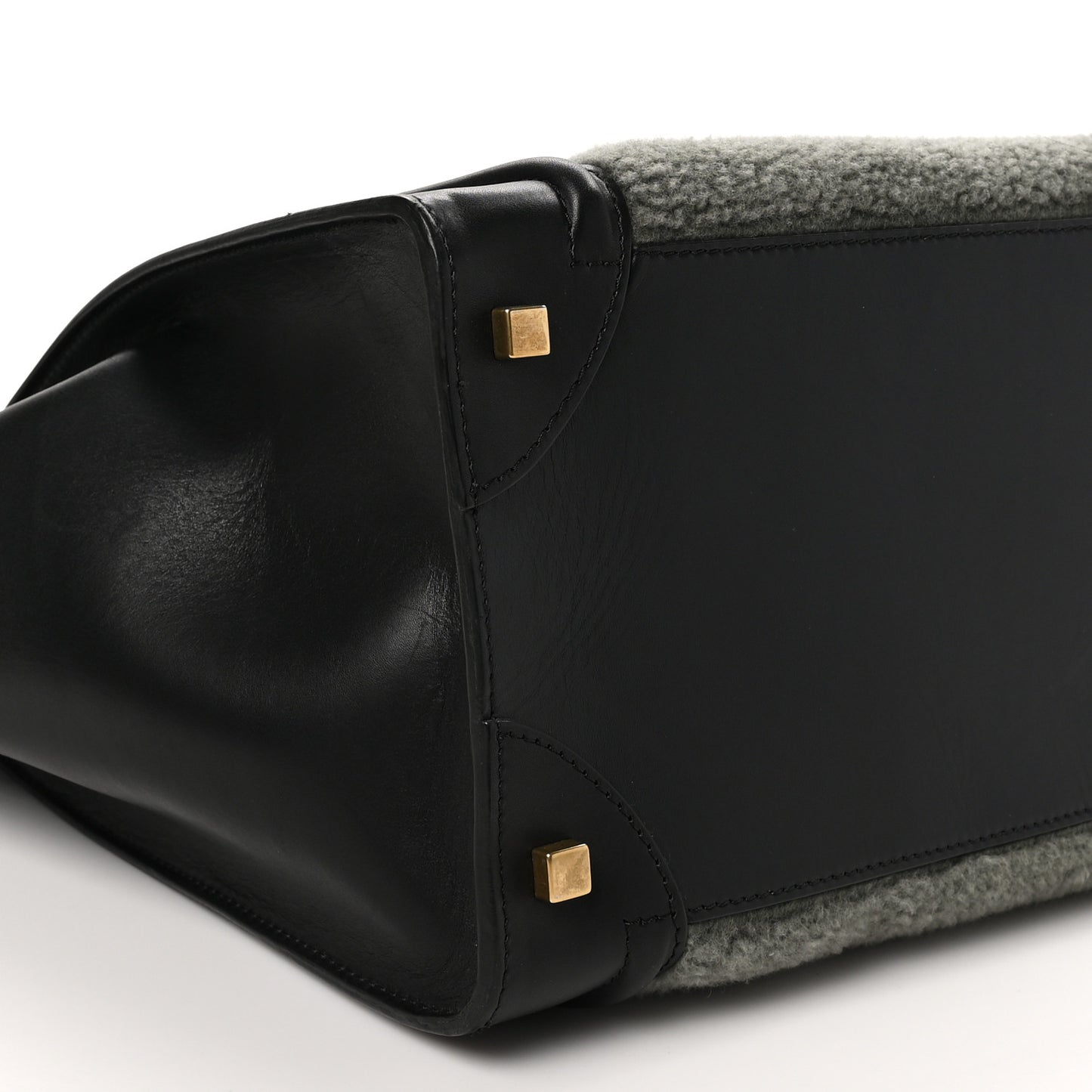 Smooth Calfskin Shearling Bi-Color Mini Luggage Black Green