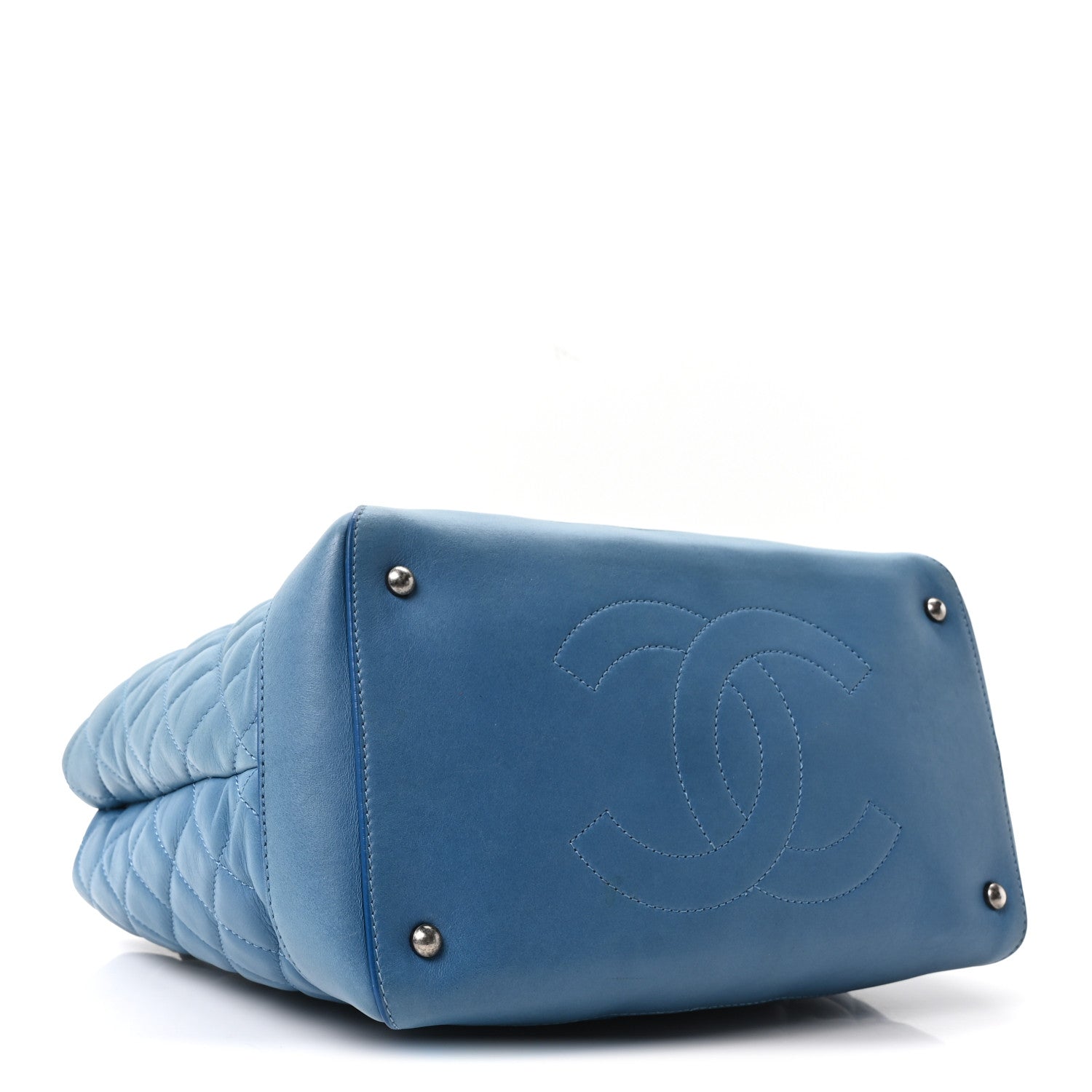 Chanel Calfskin Quilted Small Easy Shopping Tote Blue 4 of 10