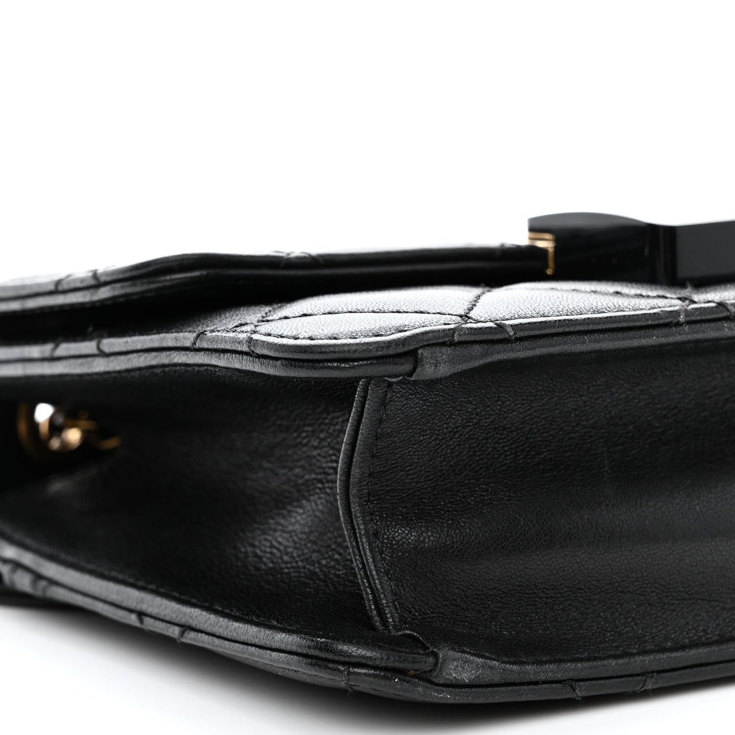 Sheepskin Quilted Mini Beauty Lock Flap Black