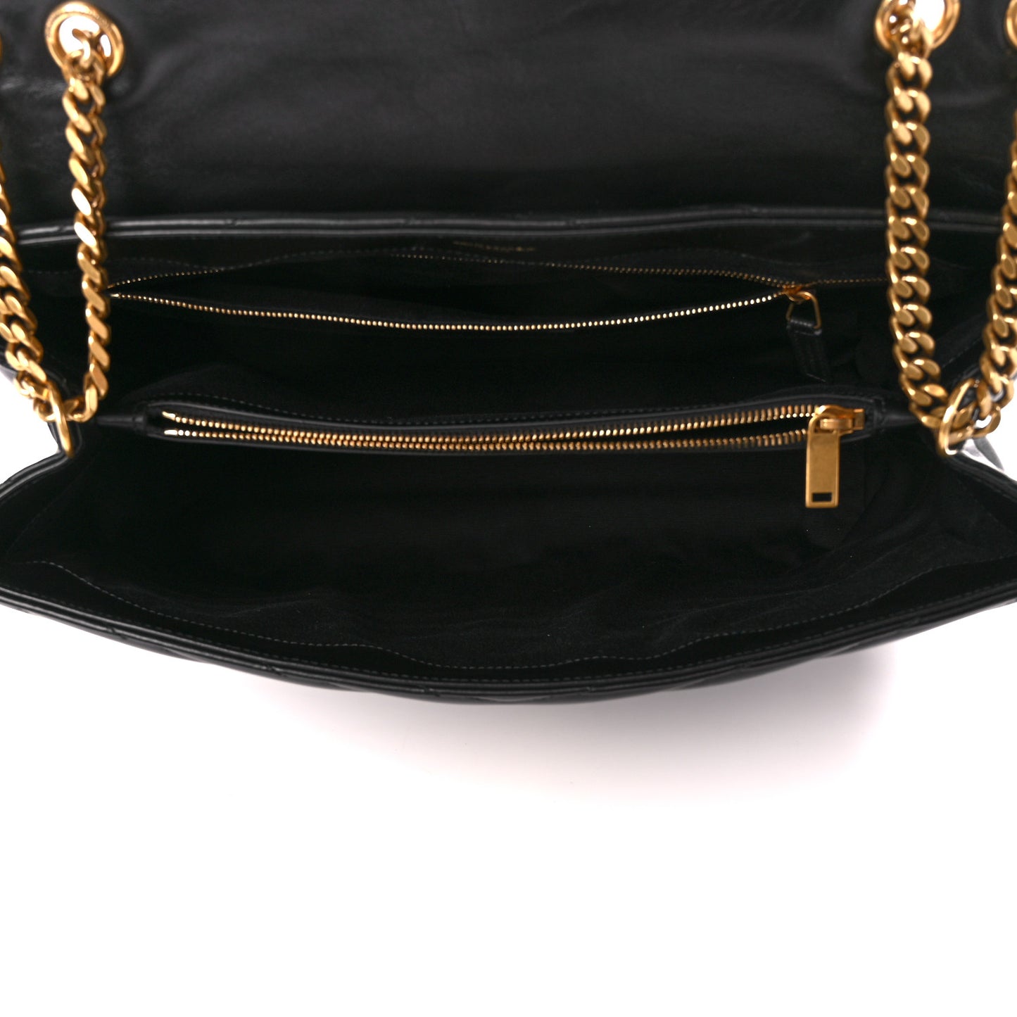 Calfskin Y Quilted Monogram Large Loulou Chain Satchel Black
