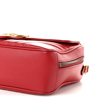 Gucci Calfskin Matelasse Sylvie Web Small GG Marmont Top Handle Shoulder Bag Hibiscus Red 10 of 13