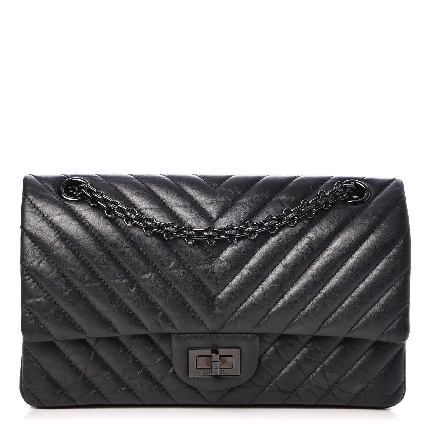 Aged Calfskin Chevron Quilted 2.55 Reissue 225 So Black