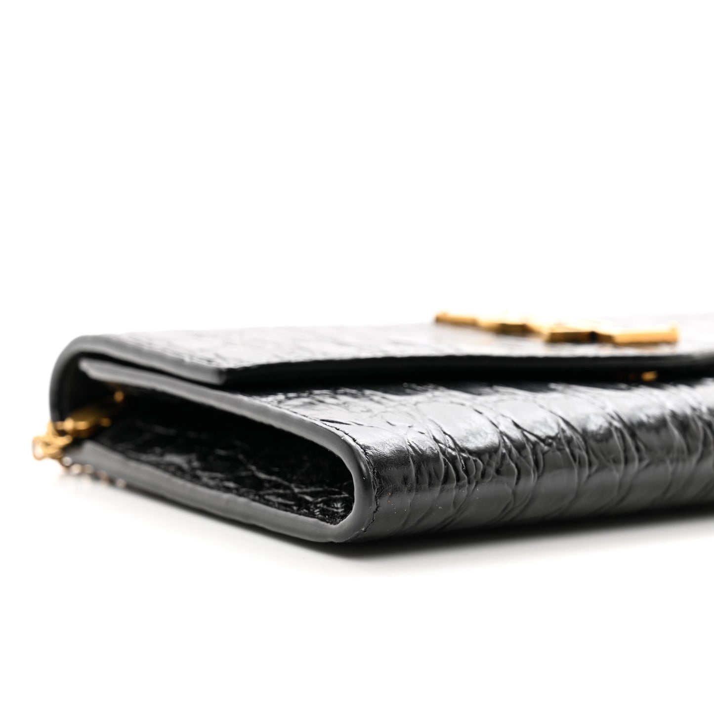 Calfskin Crocodile Embossed Monogram Uptown Chain Wallet Black