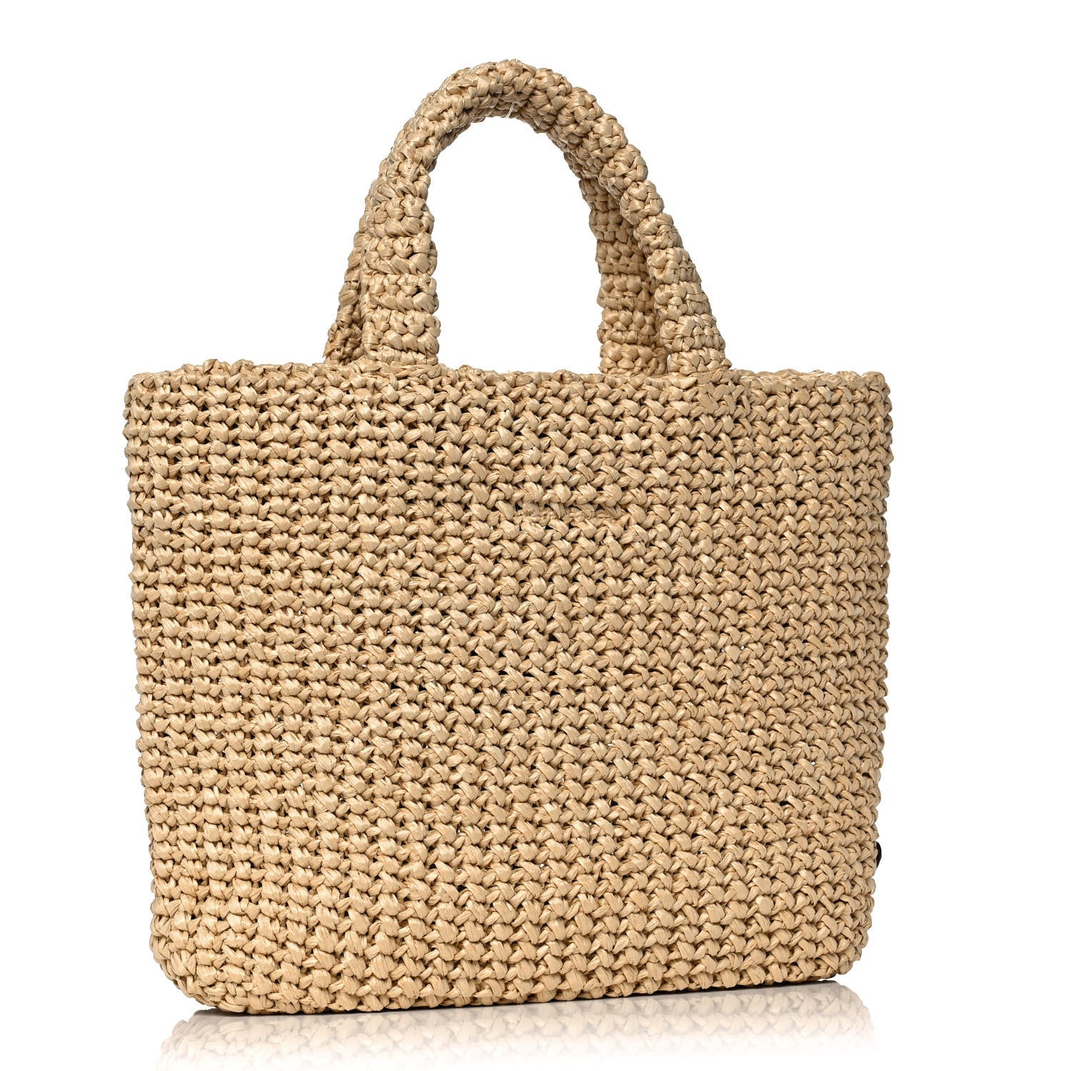 Prada Yarn Raffia Effect Crochet Embroidered Small Logo Tote Naturale 3 of 10
