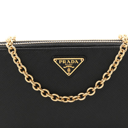 Prada Saffiano Triangle Mini Double Zip Chain Crossbody Bag Black 8 of 10