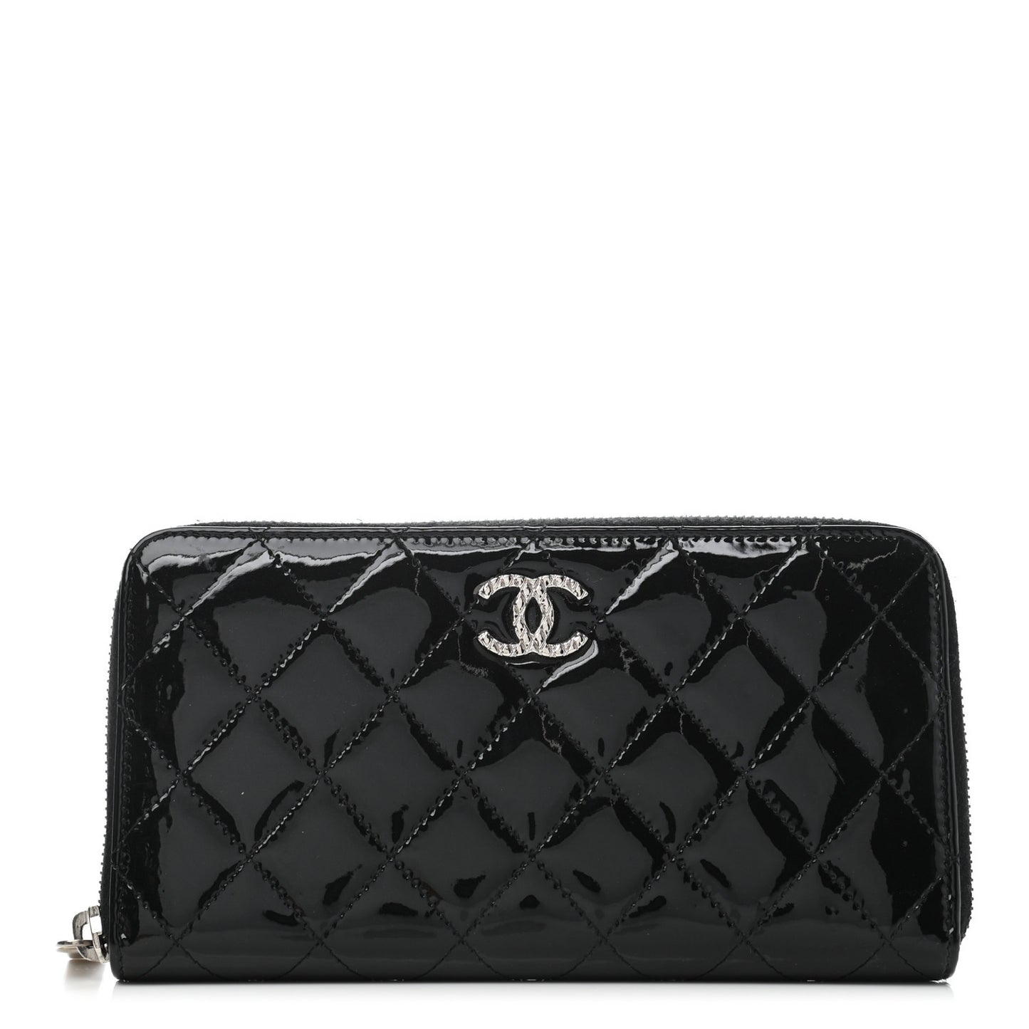 Patent Quilted Brilliant Zip Around Wallet Black
