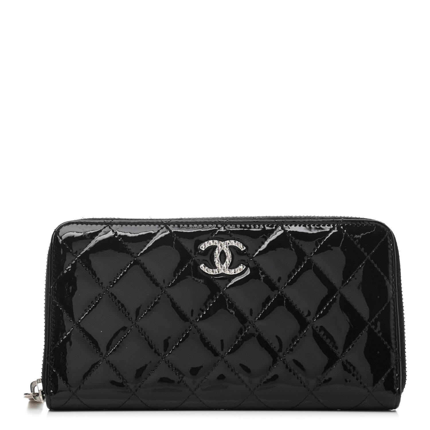 Chanel Patent Quilted Brilliant Zip Around Wallet Black 1 of 8