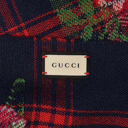 Gucci Wool Jacquard All Roses Scarf Blue Red 5 of 5
