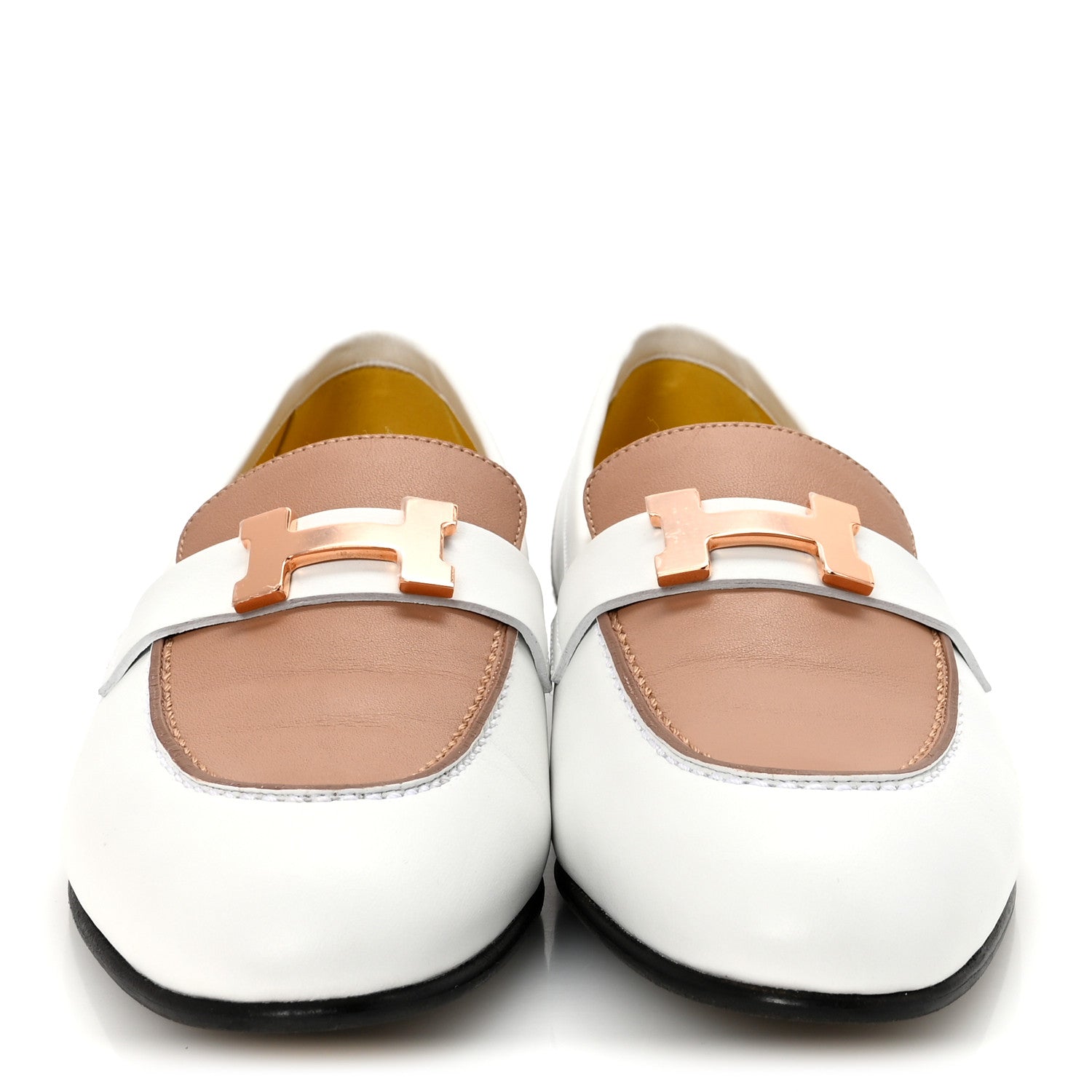 Hermes Calfskin Womens Paris Loafers 37.5 White Bois De Santal 3 of 10