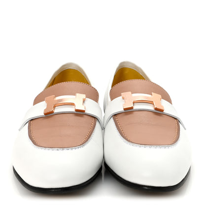 Hermes Calfskin Womens Paris Loafers 37.5 White Bois De Santal 3 of 10