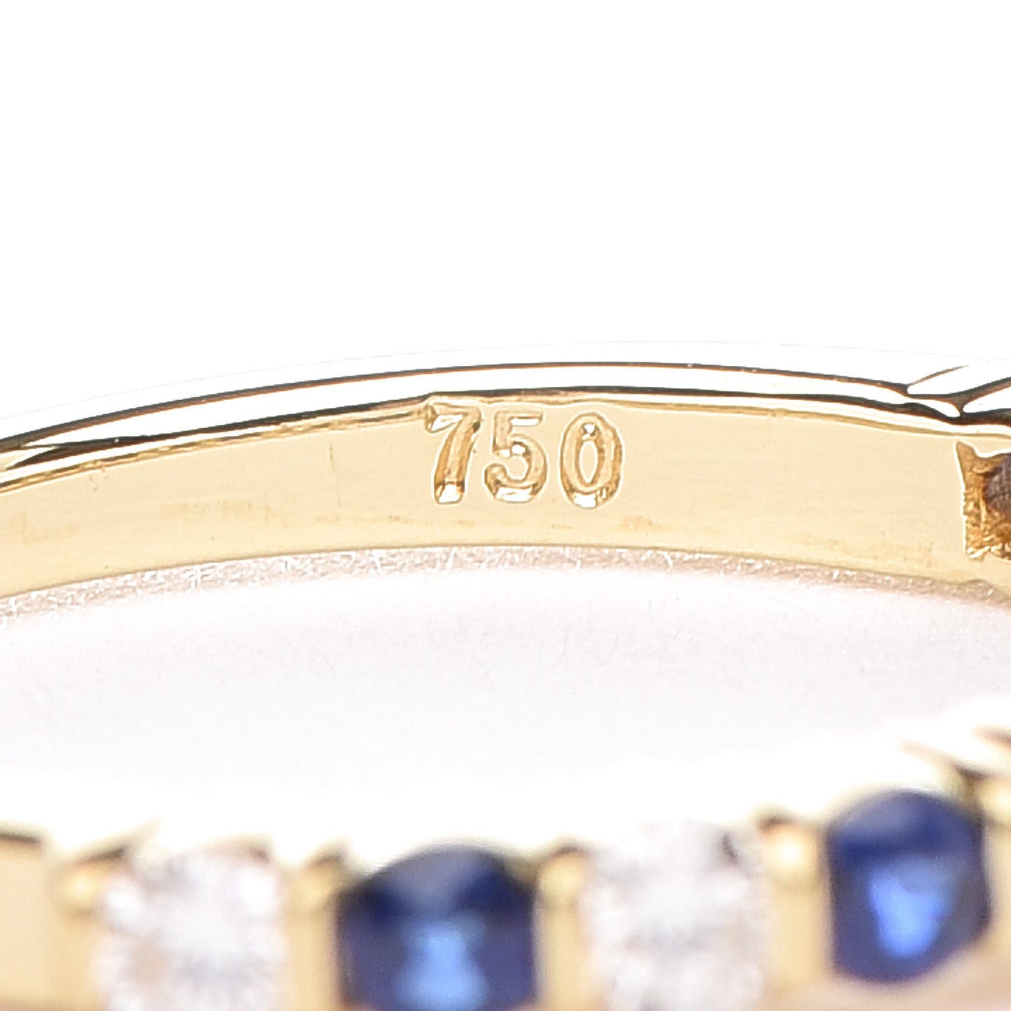 18K Yellow Gold Diamond Blue Sapphire Band Ring 50 5.5