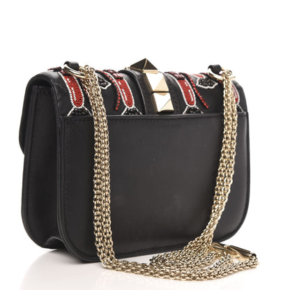 Valentino Garavani Vitello Crystal Lipstick Embellished Small Glam Lock Rockstud Flap Black 3 of 14