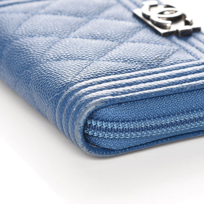 Chanel Caviar Quilted Boy Zip Around Coin Purse Wallet Blue 9 of 12