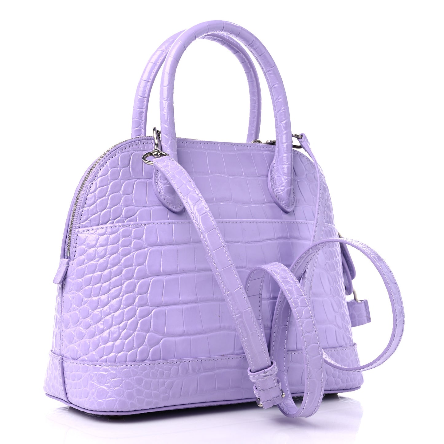 Shiny Calfskin Logo Crocodile Embossed S Ville Top Handle Bag Lilac White