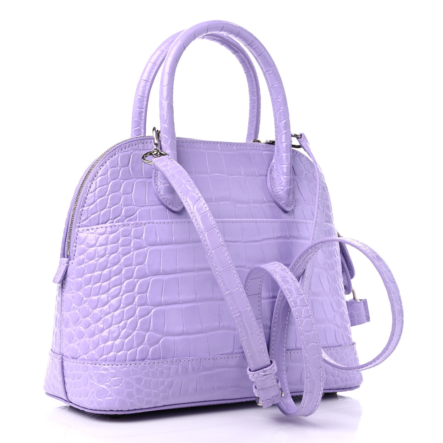 Balenciaga Shiny Calfskin Logo Crocodile Embossed S Ville Top Handle Bag Lilac White 3 of 11
