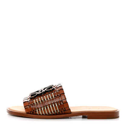 Loewe Calfskin Woven Anagram Slide Sandal 38 Tan Natural 1 of 9