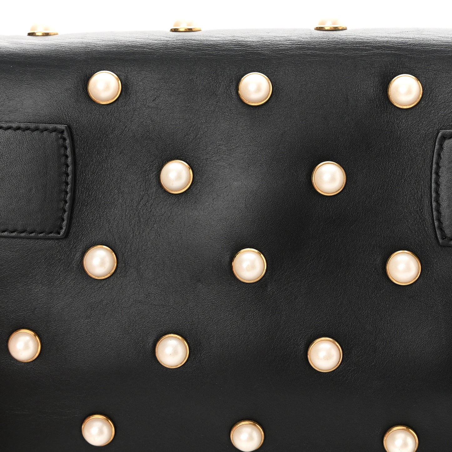 Nappa Pearl Studded Mini Queen Margaret Broadway Shoulder Bag Black