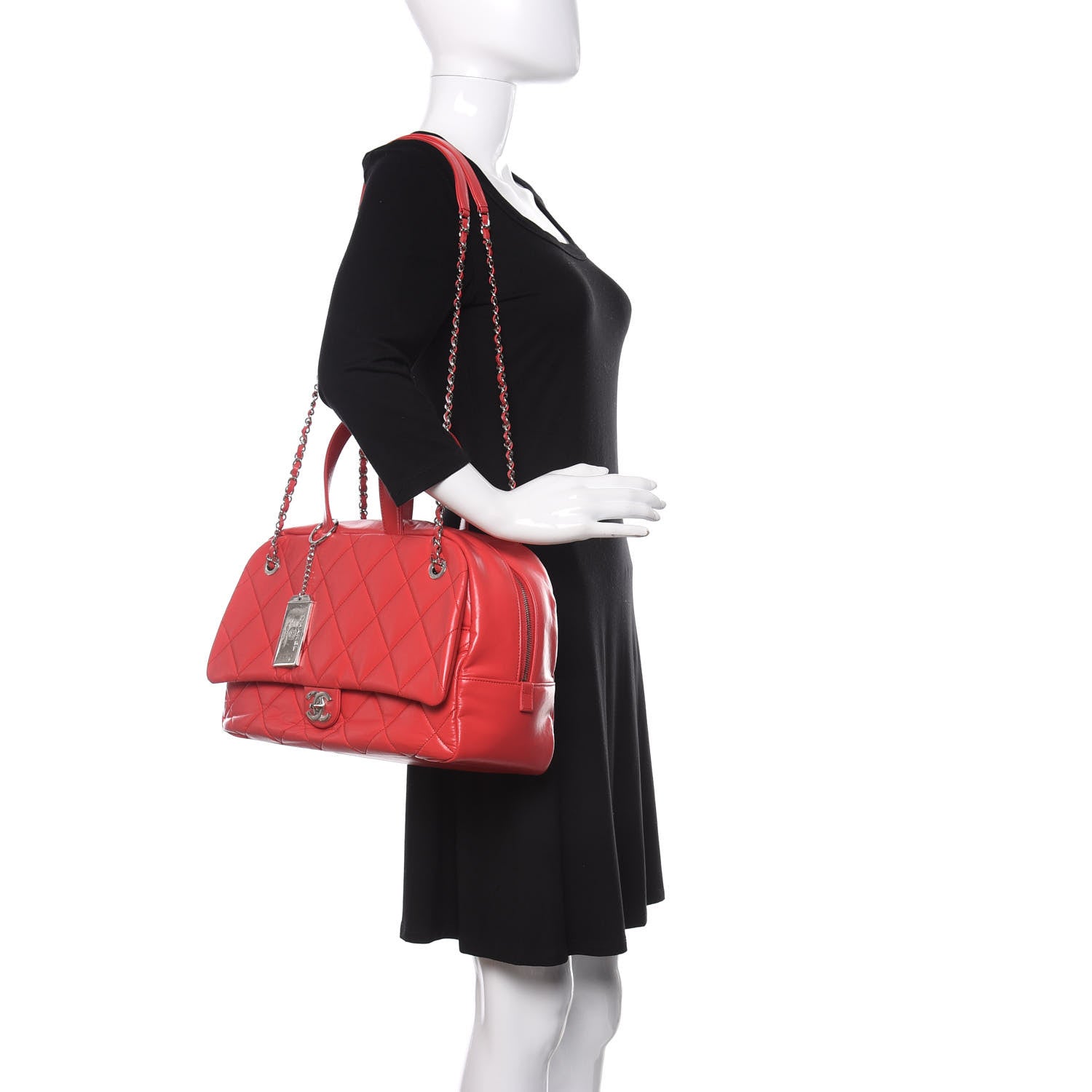 Chanel Aged Calfskin Quilted Medium Express Bowling Bag Red 2 of 12