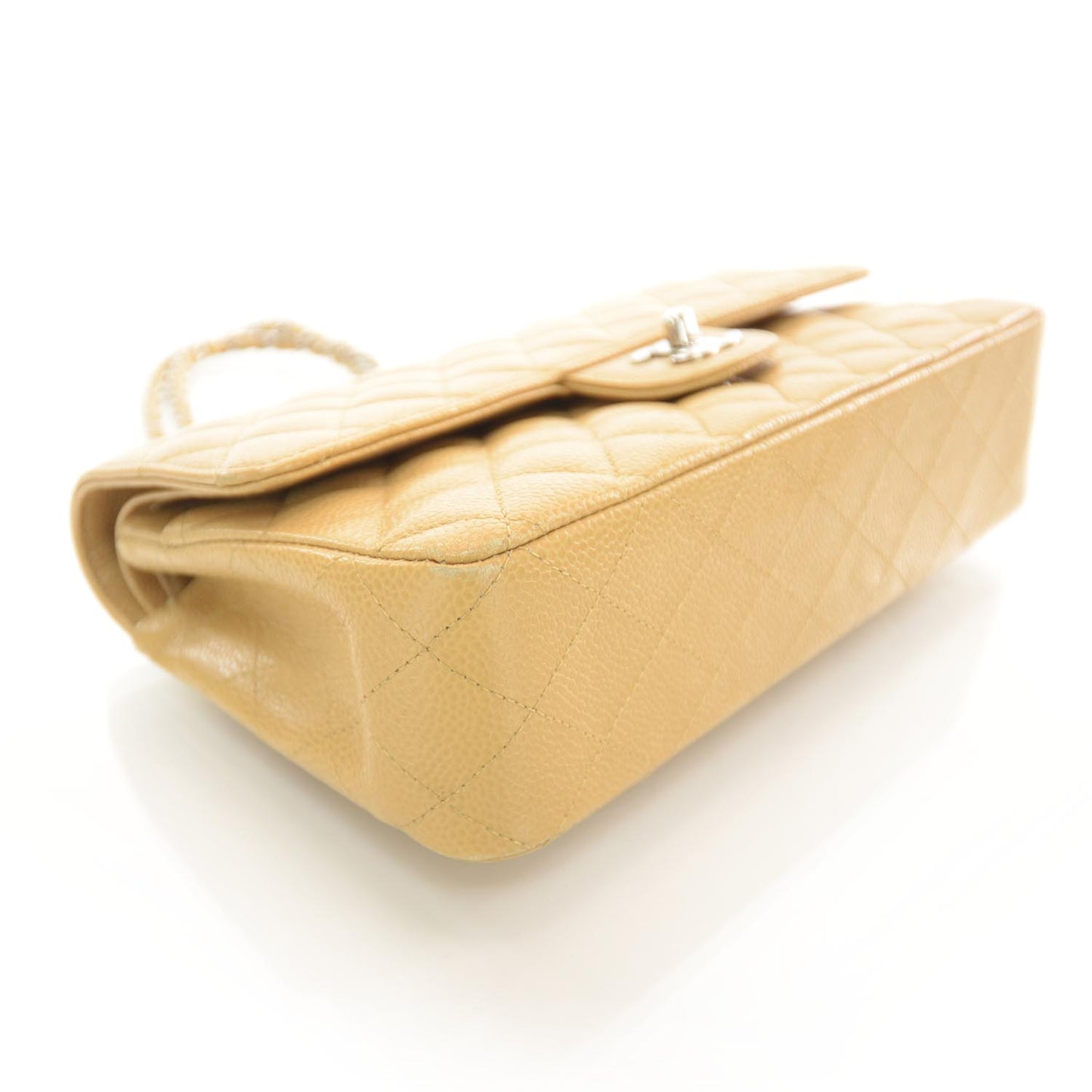 Caviar Quilted Medium Double Flap Beige