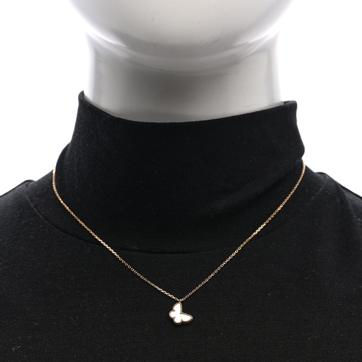 18K Yellow Gold Mother of Pearl Sweet Alhambra Butterfly Pendant Necklace