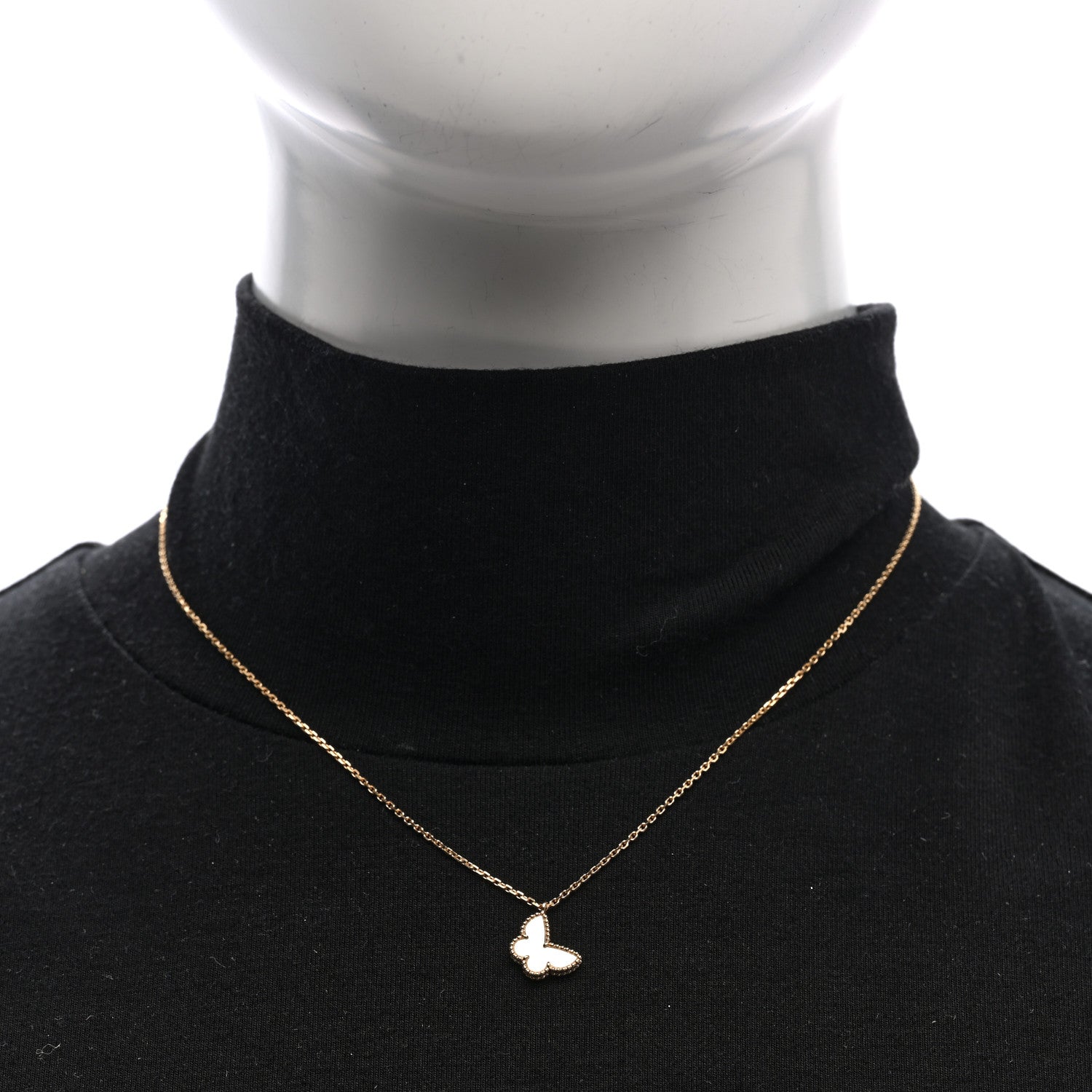 Van Cleef & Arpels 18K Yellow Gold Mother of Pearl Sweet Alhambra Butterfly Pendant Necklace 2 of 5