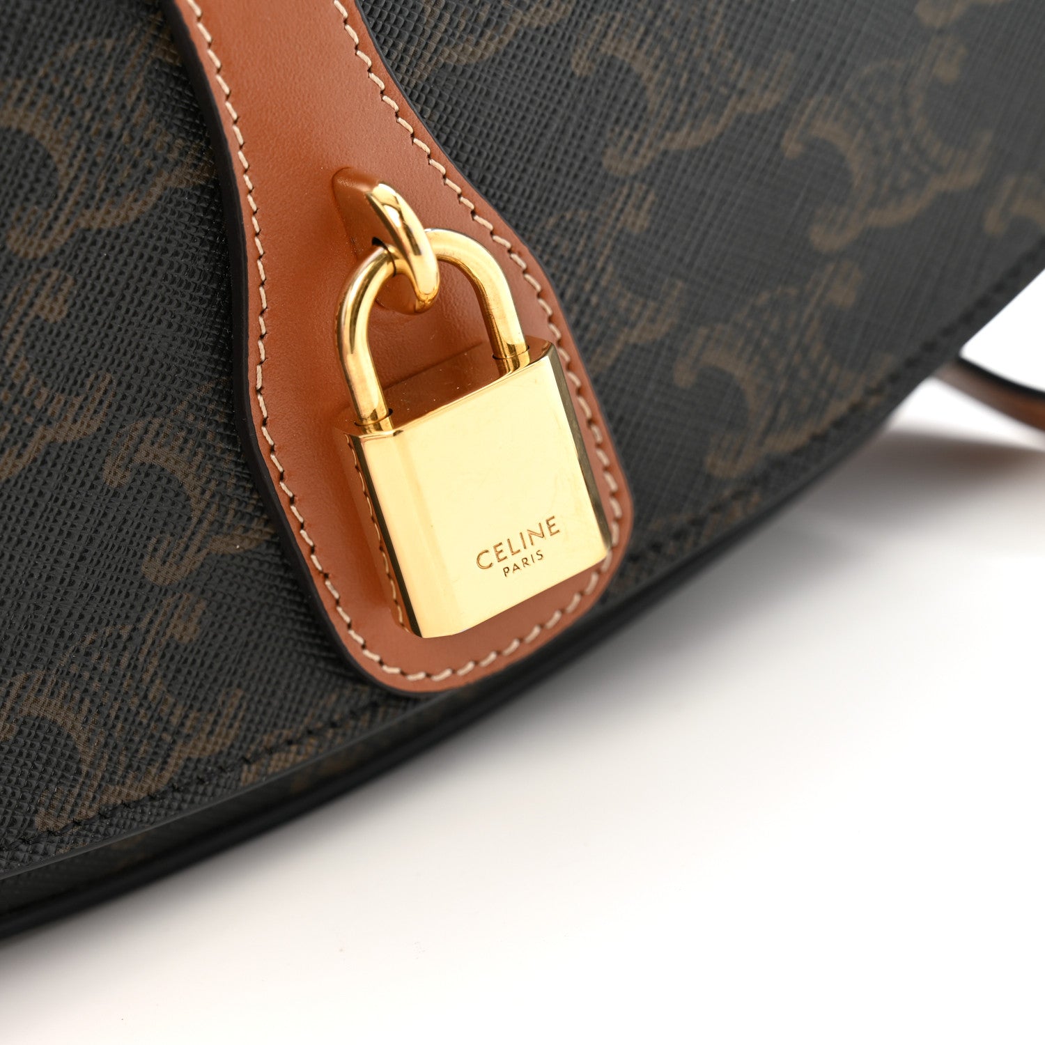Celine Triomphe Canvas Calfskin Tabou Clutch on Strap Tan 12 of 12