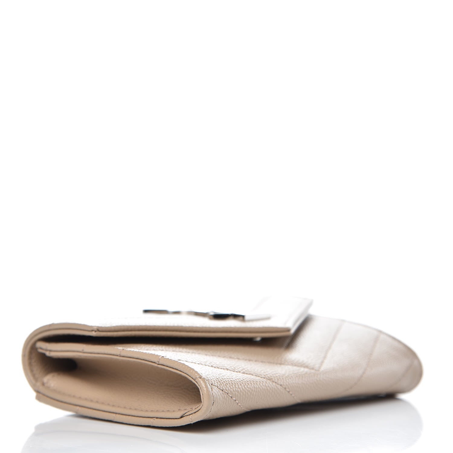 Saint Laurent Grain De Poudre Matelasse Chevron Small Monogram Envelope Wallet Dark Beige 4 of 7