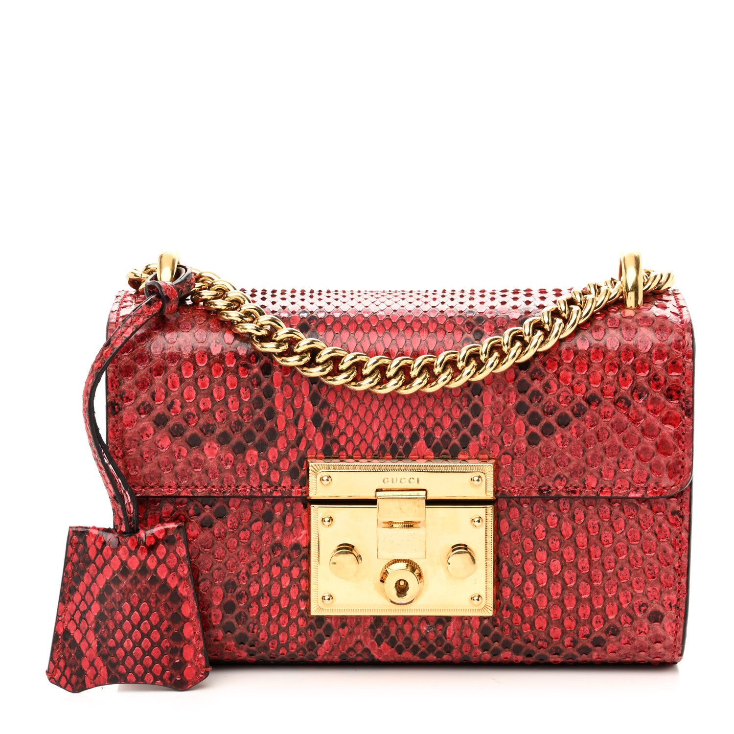 Gucci Snakeskin Small Padlock Shoulder Bag Red 1 of 7
