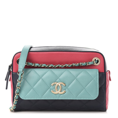 Chanel Goatskin Quilted Tri-Color Small In & Out Camera Case Navy Turquoise Pink 1 of 13