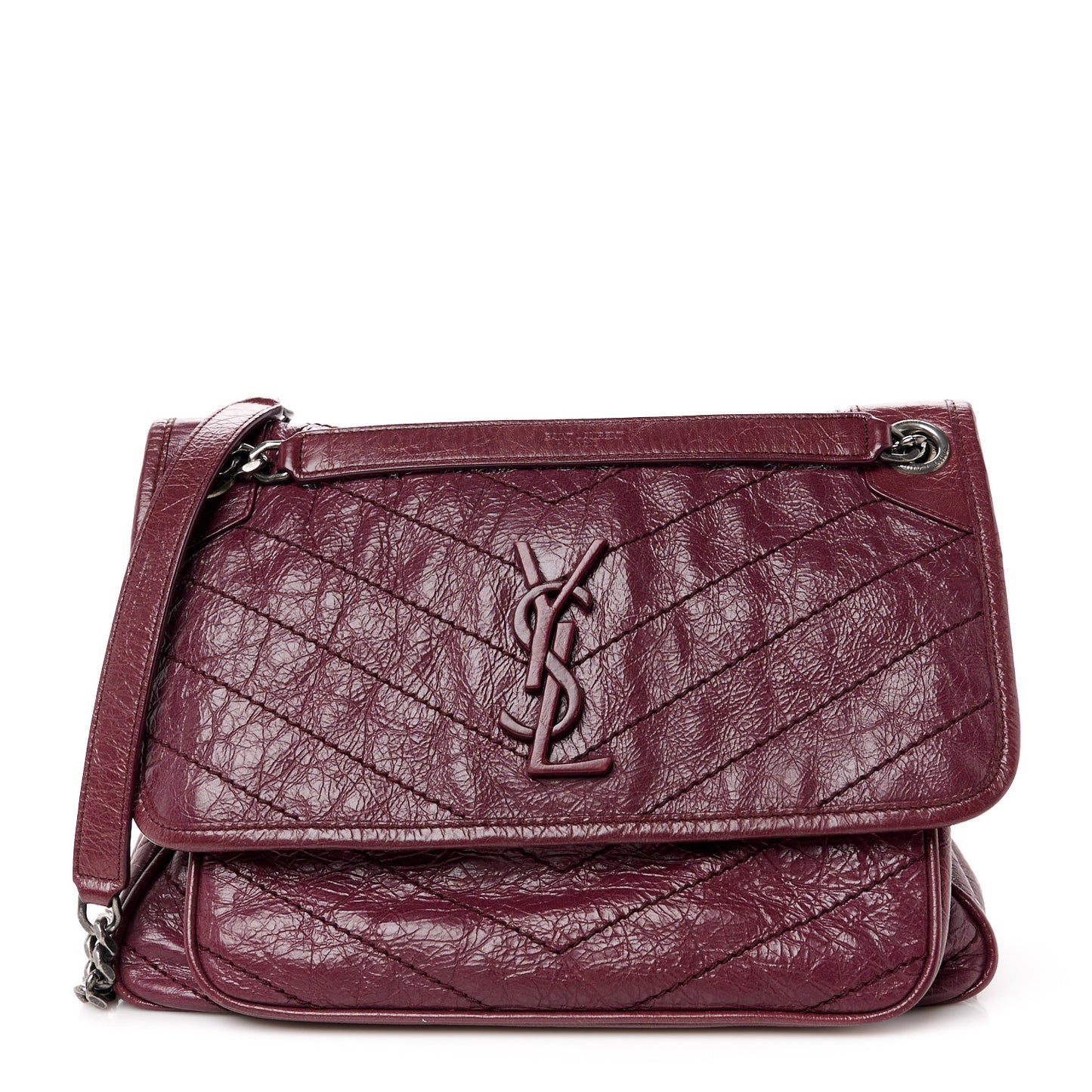 Crinkled Calfskin Matelasse Monogram Medium Niki Chain Satchel Rouge Legion