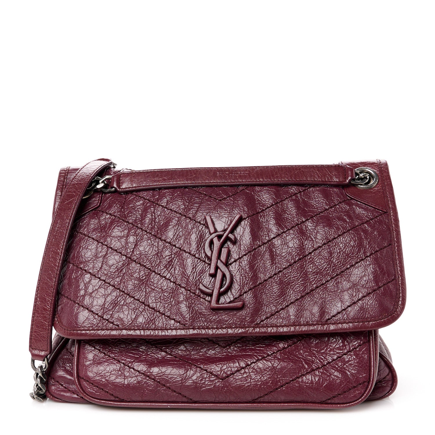 Saint Laurent Crinkled Calfskin Matelasse Monogram Medium Niki Chain Satchel Rouge Legion 1 of 11