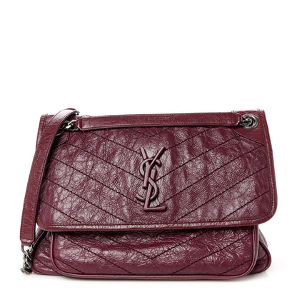 Saint Laurent Crinkled Calfskin Matelasse Monogram Medium Niki Chain Satchel Rouge Legion 1 of 11