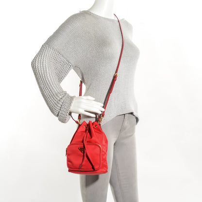 Prada Saffiano Tessuto Nylon Mini Bucket Crossbody Bag Rosso 4 of 11