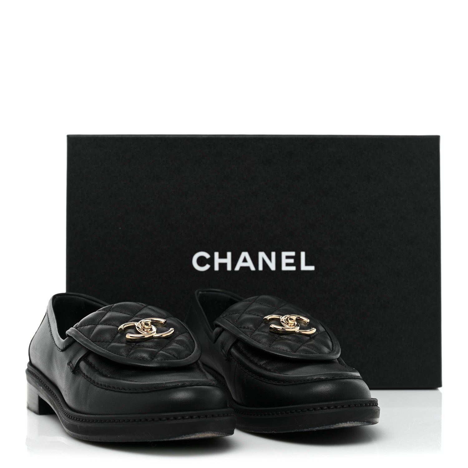 Chanel Lambskin Quilted CC Turnlock Loafers 38.5 Black 9 of 9
