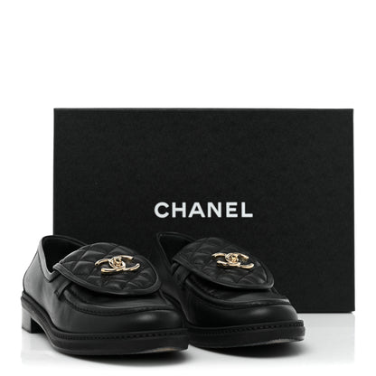 Chanel Lambskin Quilted CC Turnlock Loafers 38.5 Black 9 of 9