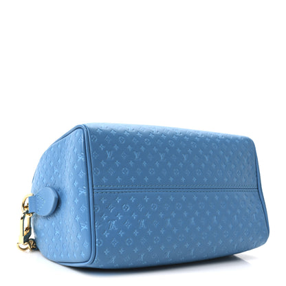 Louis Vuitton Calfskin Nanogram Embossed Speedy Bandouliere 20 Blue 3 of 8