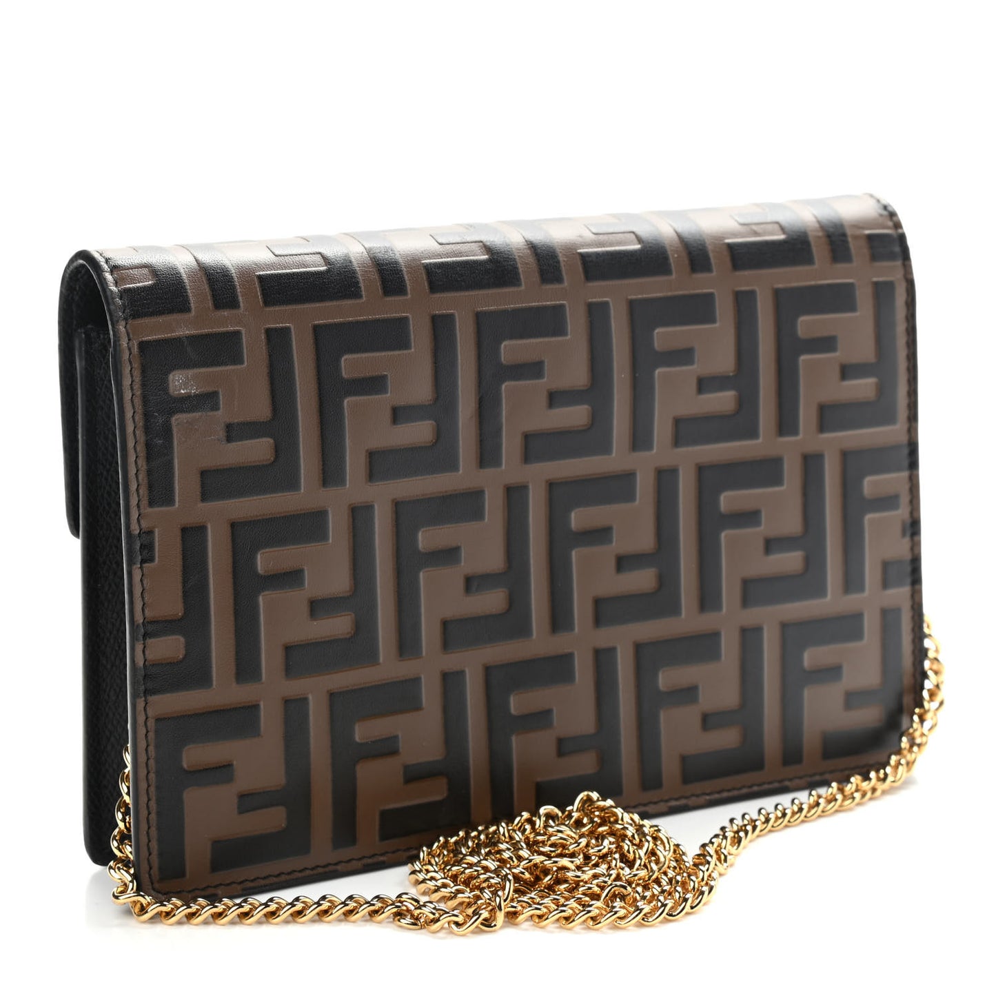 Vitello Cruise F is Fendi Bi-Color FF 1974 Embossed Medium Envelope Wallet On Chain Black Maya