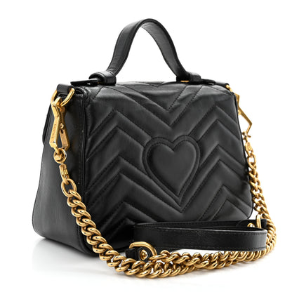 Gucci Calfskin Matelasse Mini GG Marmont Top Handle Shoulder Bag Black 3 of 17