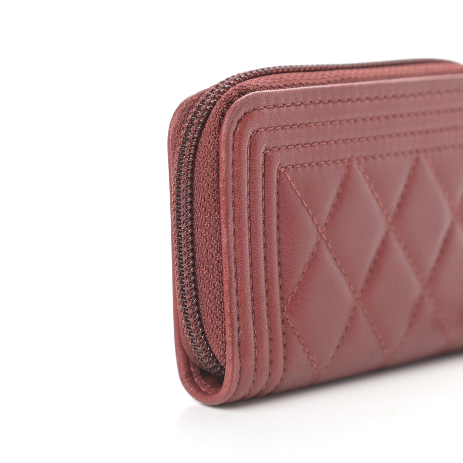 Chanel Lambskin Quilted Zip Around Boy Coin Purse Wallet Burgundy 9 of 10