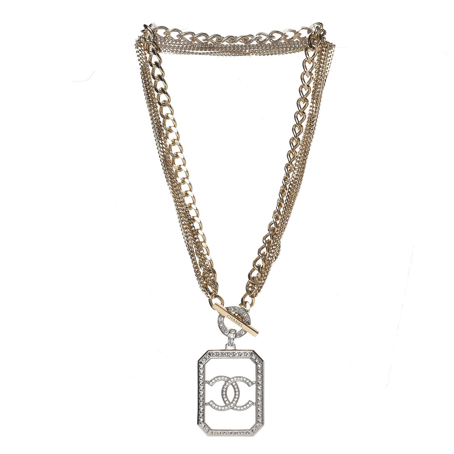 Crystal Chain CC Multi Strand Necklace Gold