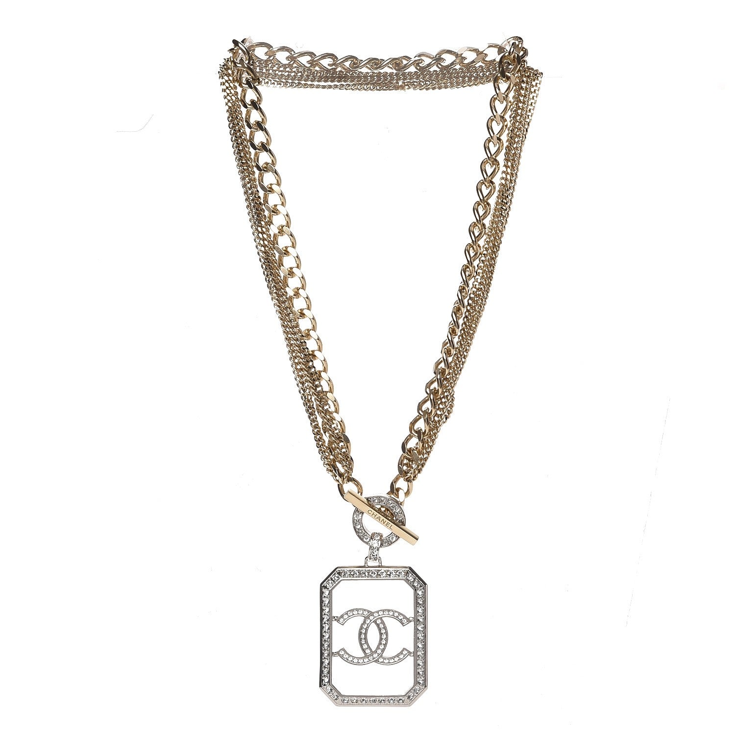Chanel Crystal Chain CC Multi Strand Necklace Gold 3 of 3