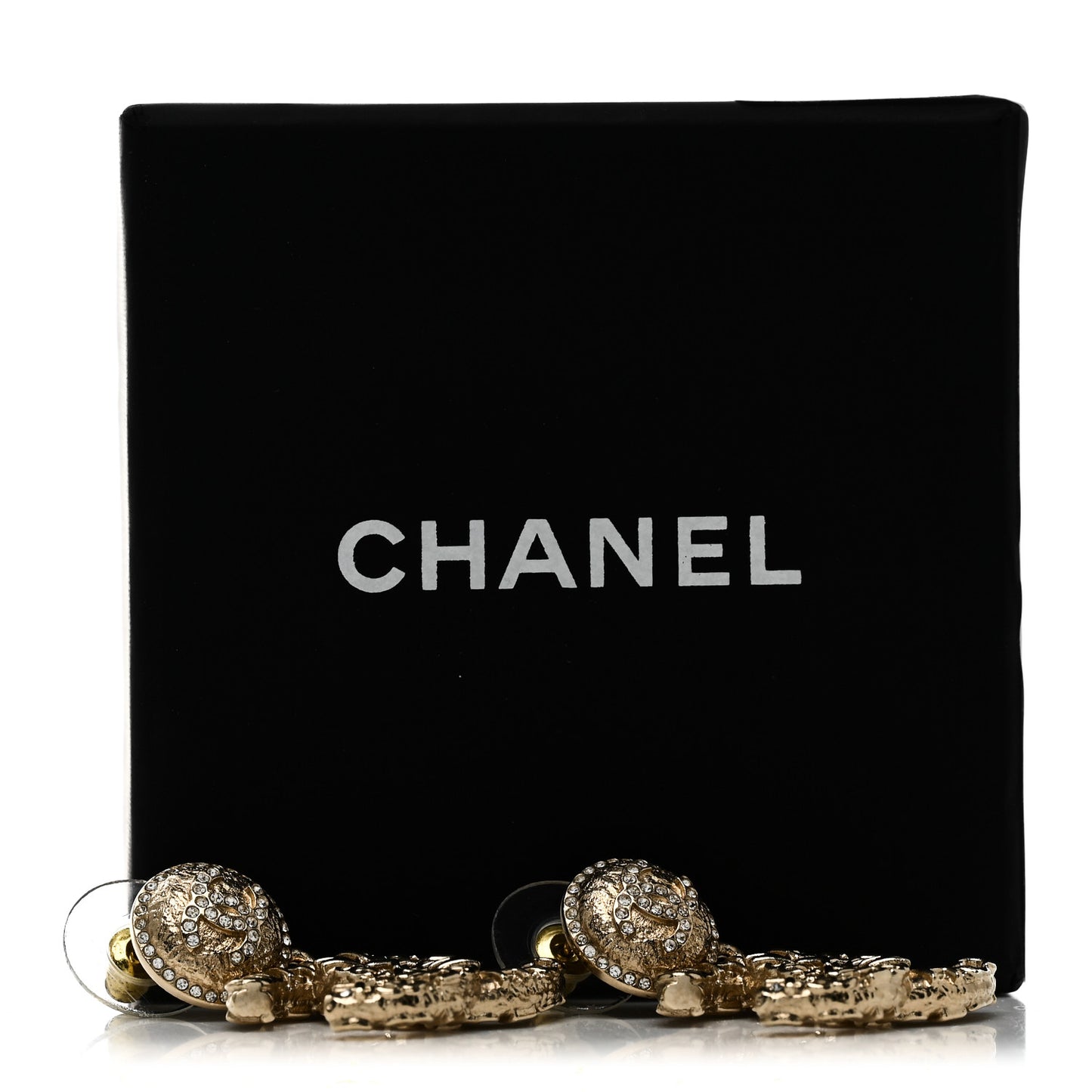 Crystal CC Drop Logo Earrings Gold