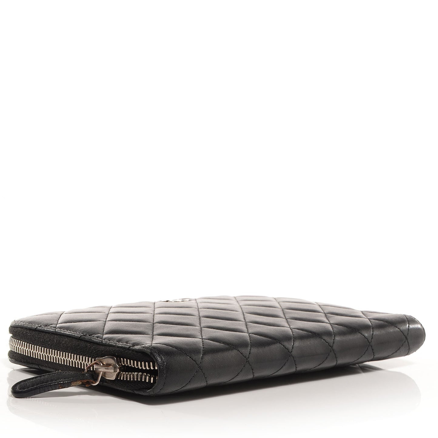 Lambskin Quilted Large Zip Around Wallet Black