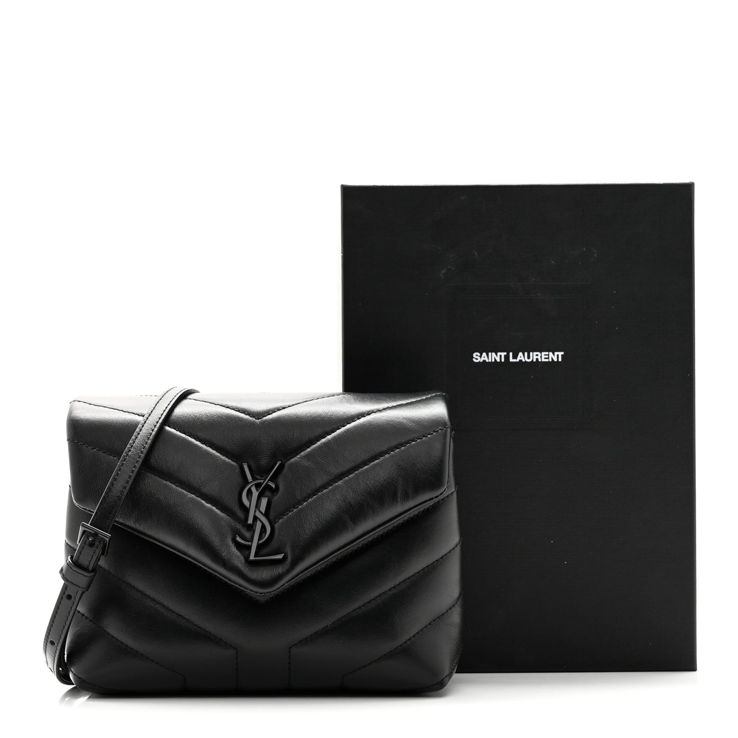 Calfskin Y Quilted Monogram Monochrome Toy Loulou Crossbody Bag Black