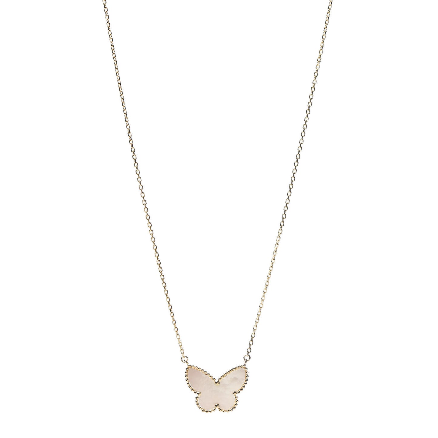 18K Yellow Gold Mother of Pearl Lucky Alhambra Butterfly Pendant Necklace