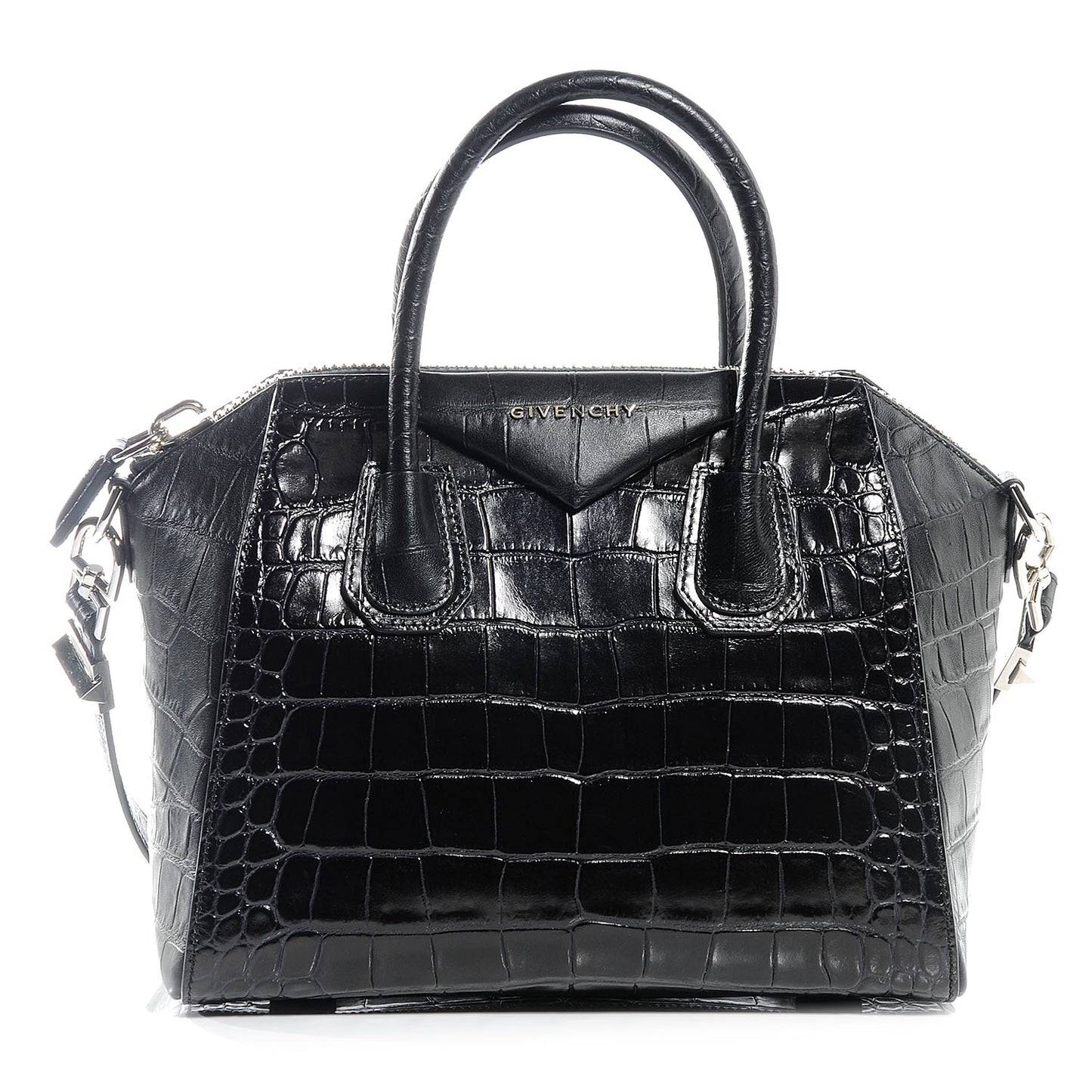 Calfskin Crocodile Embossed Small Antigona Black