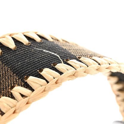 Fendi Fabric Jacquard Raffia Straw Pequin Gingham Woven Mini Mon Tresor Bucket Bag Beige Black Natural 11 of 11