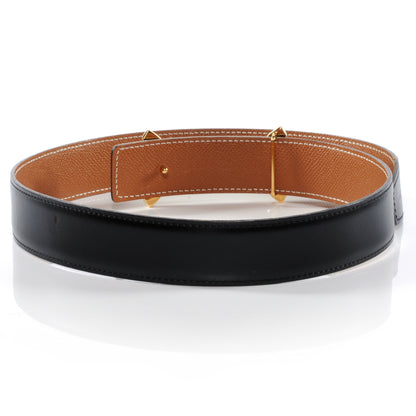 Hermes Box Courchevel Reversible Horsebit H Belt Noir Gold 3 of 6